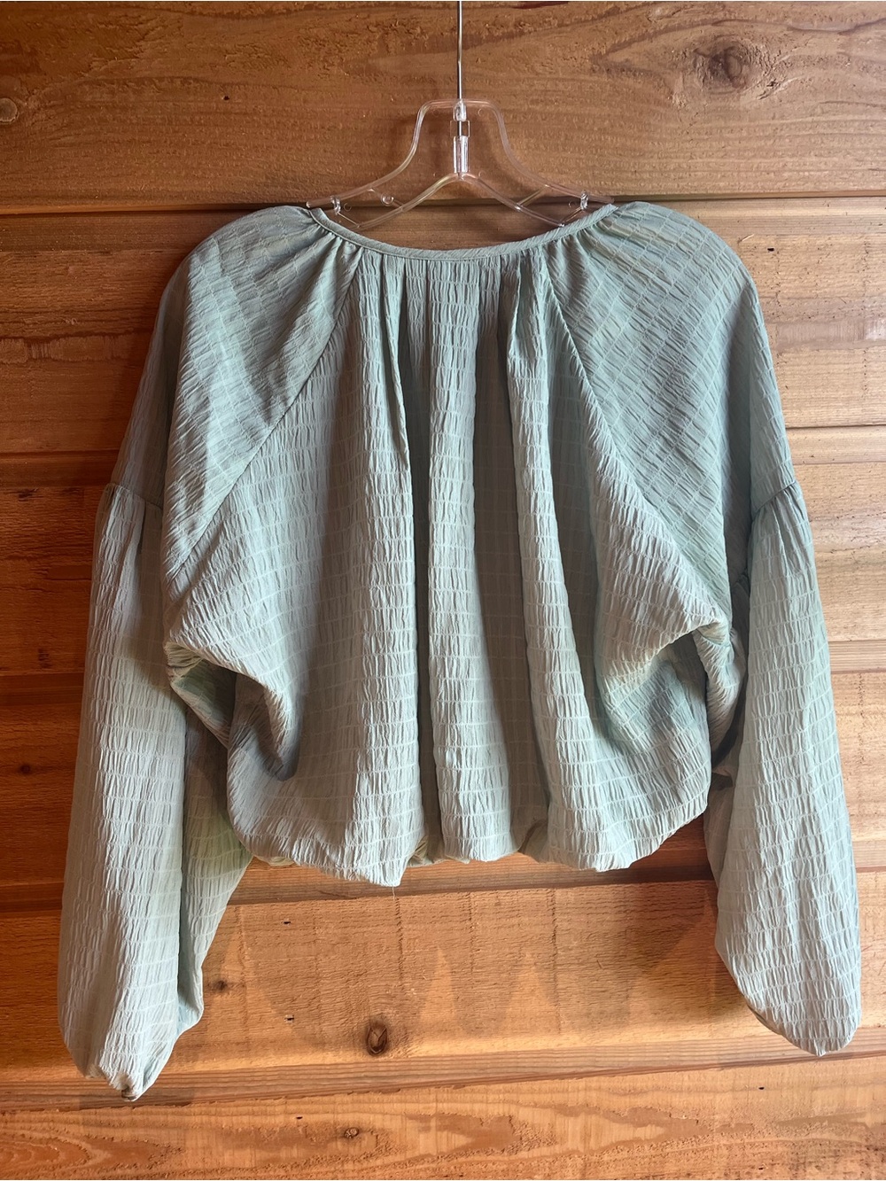 WAYF - Mint Green Peasant Bubble Blouse with V-Neck - Picture 6 of 6